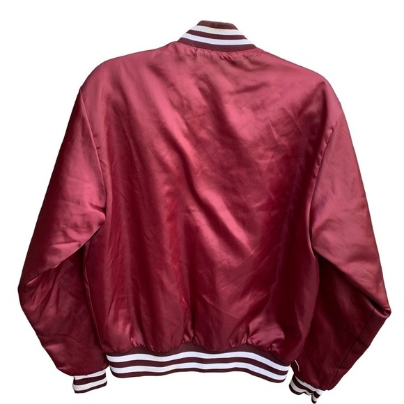 Vintage Satin Bomber Swingster Size Medium Stripes Made in USA Maroon White - Picture 5 of 8